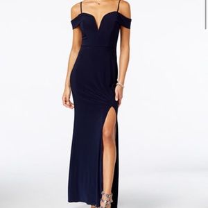 Deep v leg slit off the shoulder dress